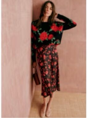 Sezane Sandy Skirt Red Roses - Size 2